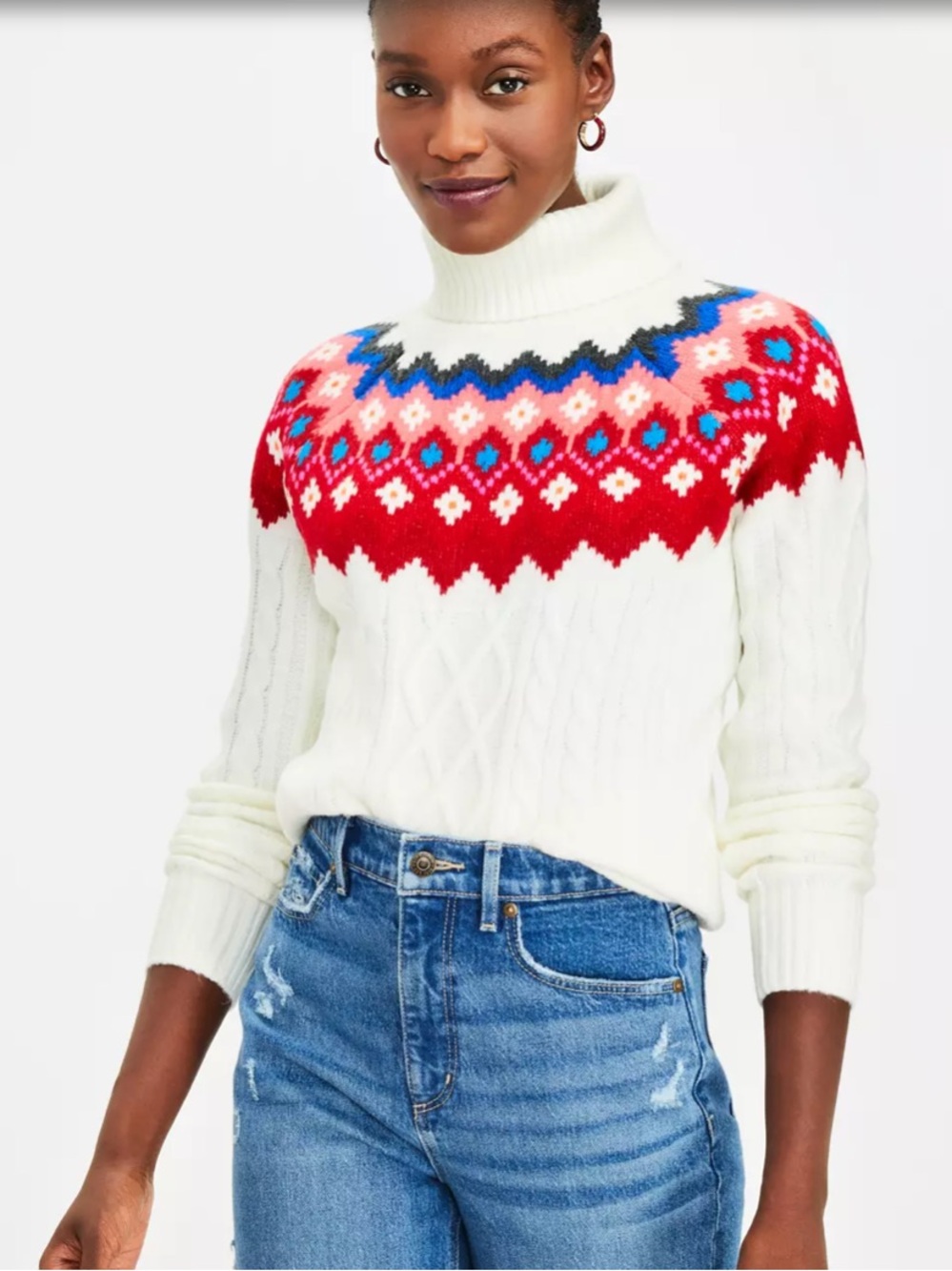 NWOT LOFT Cream Fair Isle Turtleneck Small Sweater
